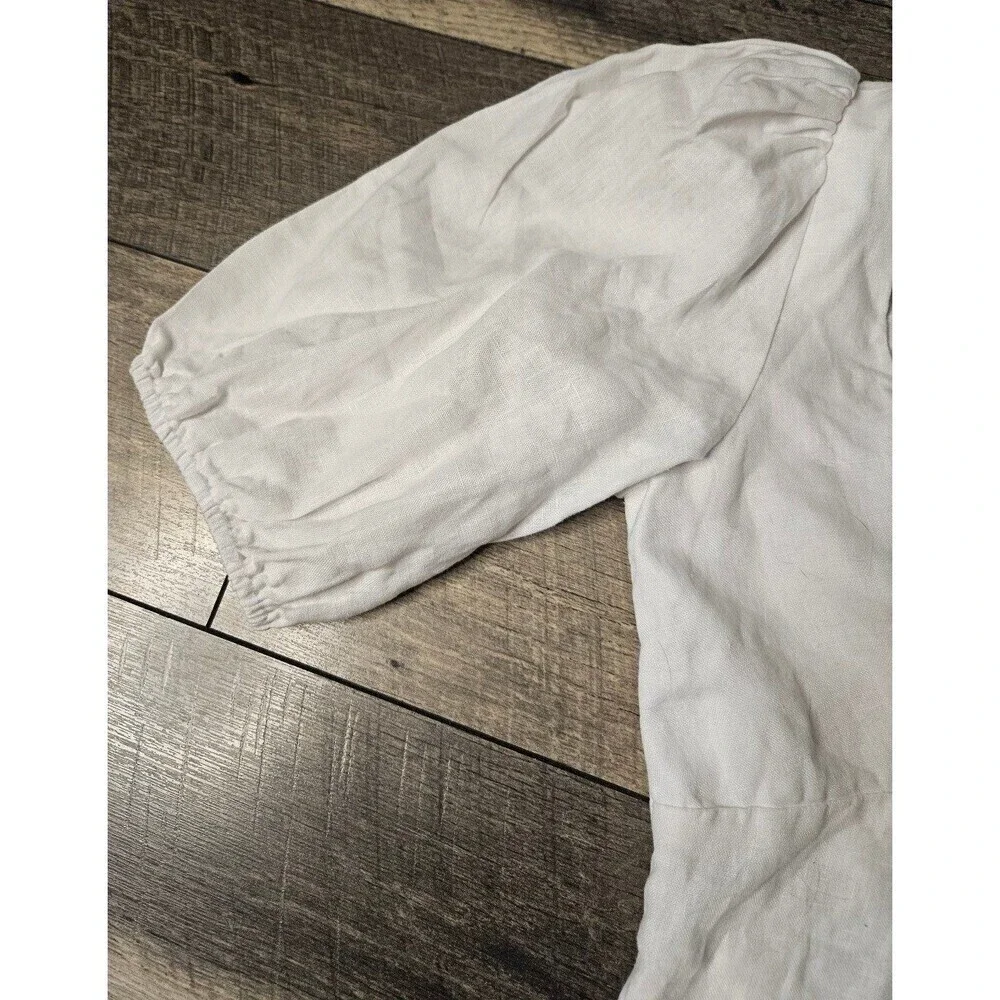 Reformation Mia Linen Top White Cutout Puff Slevee Size 12